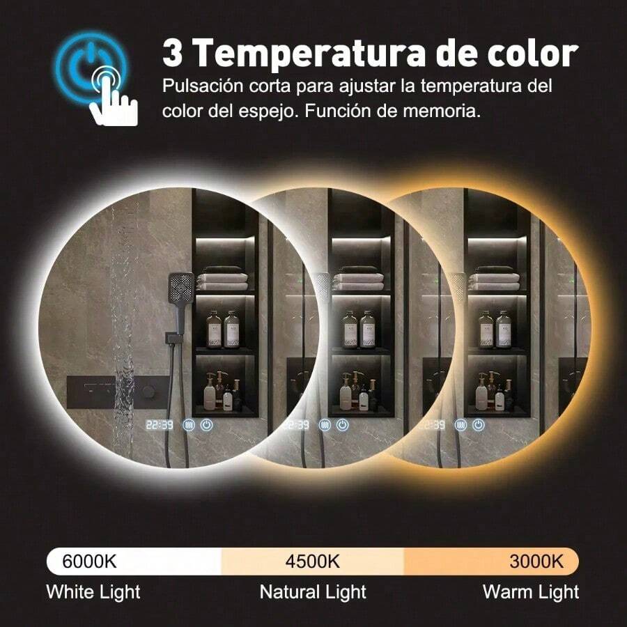 Espejo Con Luz Led Para Baños Touch Antivaho 3 Modo 50x50cm Ch50-1 - CH50-2 - Ver 1