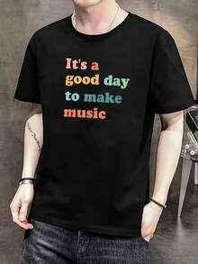 Camiseta de regalo para profesores amantes de laúsica un buen día para hacerúsica. Camiseta de manga corta de algodón de 220 g, impresión por una cara - Negro - Ver 1