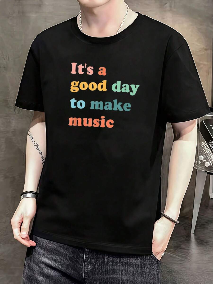 Camiseta de regalo para profesores amantes de laúsica un buen día para hacerúsica. Camiseta de manga corta de algodón de 220 g, impresión por una cara - Negro - Ver 1