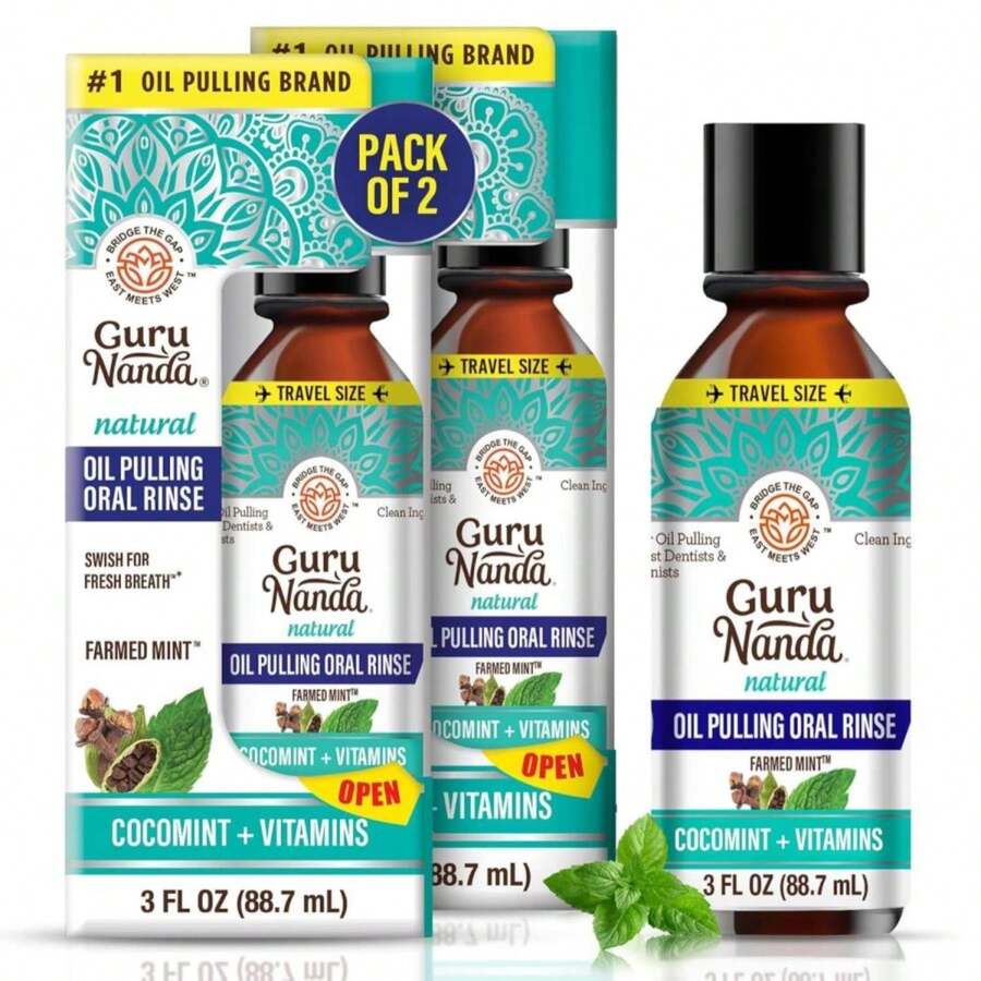 GuruNanda Coconut Oil Pulling Mouthwash | 7 Essential Oils | Vitamin Enriched | Alcohol-Free | Travel Size - ColorA - 查看 1