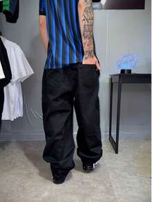 Dazzling Original Black Cargo Pants - Wide Leg Twill Streetwear Jeans - màu đen - Xem 4