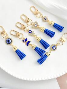 Rhinestone Tassel Pendant, Gold Lobster Clasp Bag Charm, Evil Eye Lucky Amulet Accessory - Multicolor - View 2