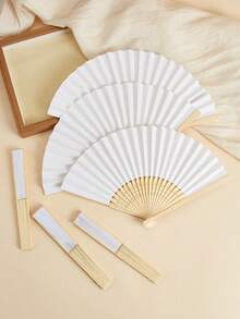 1pc/5pcs/10pcs/15pcs/25pcs White Folding Fan Set, White Folding Fan With Clear Bag, White Hand Fan, Clear Bag, Bamboo Folding Hand Fan - Multicolor - View 5