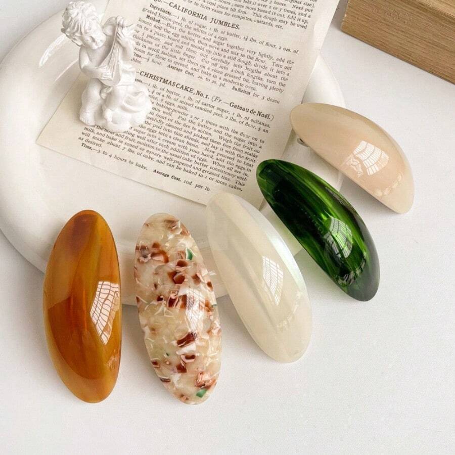 6个/3个/1个 时尚8.5厘米椭圆形大理石纹理醋酸纤维弹簧发夹，流行INS风格，适合女性和女孩 - 彩色 - 查看 1