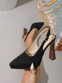 Women's Elegant Sexy Fashion Platforms Square Toe Chunky Heel Party Holiday Versatile Super High Heel Pumps - Black - View 3