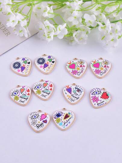 10 st hjärt- och onda ögatformade zinklegering dingelhängen, örhängen, halsband gör-det-själv-tillbehör för kvinnor