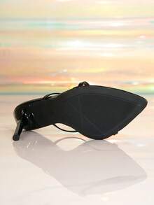 Sandalias de tacón alto de punta abierta y tanga sexy para mujer - Negro - Ver 7