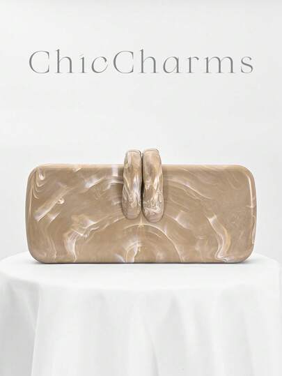 1pc European & American Style Women's Acrylic Evening Clutch Bag, Box Design With Rabbit Teeth Clasp, Handbag/Shoulder Bag For Party, Wedding, Valentine's Day, Random Pattern