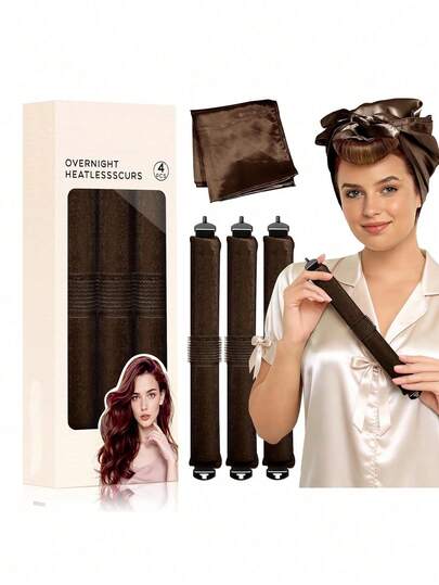 三件套免加热卷发棒套装 | 长发夜间卷发器 | 魔术贴免加热卷发器 | 天鹅绒睡眠卷发器，打造波浪发型 | 适合所有发质的护发工具