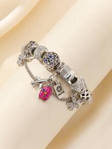 1pc European & American Style DIY Beaded Bracelet With Airplane & Suitcase Pendant, Suitable For Daily Wear As Gift For Friends - Multicolor - View 6