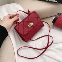 2025 New Fresh & Youthful Rhombus Embossed Small Square Shoulder Bag, Crossbody Bag, Wholesale Women Handbag - Burgundy - View 3