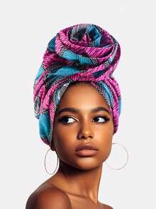 1pc Women's African Retro Print Lining Fashion Floral Headscarf, Suitable For Daily Use - Multicolor - View 11
