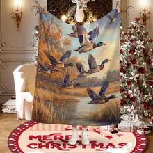 Mallard Ducks Flying Over Autumn Wetland Cartoon Blanket Cozy Soft Multi Purpose Gift For Home Bedroom Couch Sofa Warm Decor Blanket - 彩色 - 查看 2