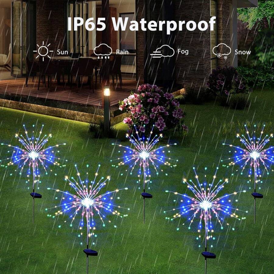 1个太阳能烟花灯 LED户外防水地插灯 时尚花园草坪灯 适用于花园庭院派对节日游泳池草坪街道购物中心情人节装饰 - 太陽能煙火燈 - 查看 1
