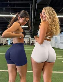 VVX 3PCS Women's Workout Shorts Seamless Scrunch Butt Lifting Yoga Gym Athletic High Waisted Tummy Control Shorts Sexy Booty Stretch Workout Exercise Hot Shorts, Gym Shorts, Running Shorts, Peach Lifting Hip Sports Shorts - 黑色/米白色/藏青色 - 查看 5