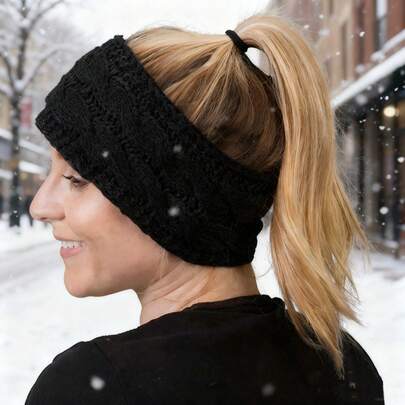 1 st stickat fleecefodrat pannband för kvinnor, varmt och stretchigt öronvärmare för vintern, mjukt och tjockt pannband för kallt väder och utomhusaktiviteter, sött och bekvämt håraccessoar som present