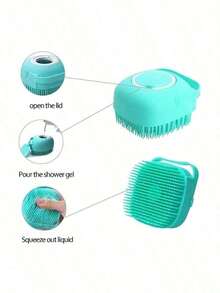 Pet Bath Brush - Dedicated Pet Bathing Tool - Silicone Bath Massage Brush Comb - Built-In Shampoo Dispenser Massage Bath Brush - Dual-Function Massage Comb And Cleaning Tool, Ergonomic Handle, Detachable Brush Head, Wet And Dry Use, Massage Silicone Bath Comb With Shampoo Storage Function - Silicone Material, Harmless Materials, Convenient Bath Brush, Can Be Opened To Dispense Shampoo. - Multicolor - View 9