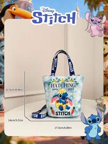 Disney 迪士尼官方授权儿童单件装缝线图案手提包，可爱卡通水桶包，轻便单肩包，可调节肩带斜挎包，适合男孩/女孩/学生，日常/购物/上学皆宜 - 藍色 - 查看 4
