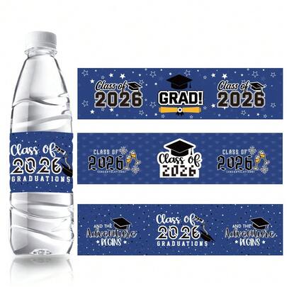 15 miếng dán chai nước khoáng chủ đề tốt nghiệp năm 2026, hình mũ tốt nghiệp, nhãn dán trang trí chai nước, nhãn đóng gói quà tặng.