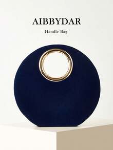 Navy Blue Women's Evening Bag, Fashion Elegant Metallic Handle, Velvet Round Clutch, Suitable For Evening Gown, Weddings, Galas, Parties, Includes Detachable Chain Strap - Navy Blue - View 1