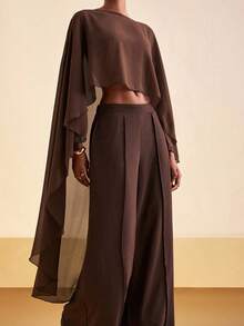 Capelets For Women Chiffon Cape Shawls And Wraps For Evening Dress Wedding Capes Cover Up - Coffee Brown - View 3
