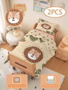 2pcs Cartoon Lion Theme Bedding Set, 100% Polyester (No Filling) Machine Washable, Suitable For Newborn Bed, Baby Crib And Holiday Gift - Multicolor - View 6