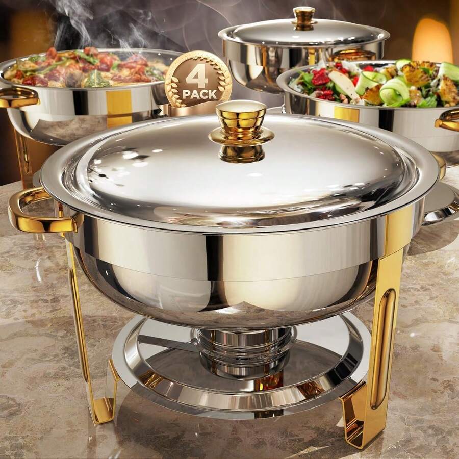 Stainless Steel Round Buffet Warming Tray Set, For Cooking Use Only