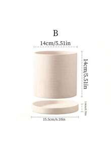 1pc Nordic Minimalist Breathable Ceramic Flower Pot With Tray, Suitable For Succulents - Beige - View 3
