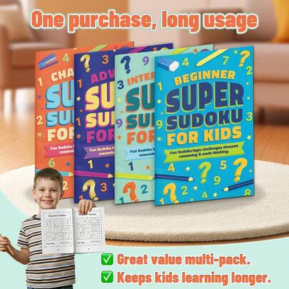 Screen-Free Math Logic Notebook Featuring Structured Number Grids, Age-Based Options (3–6, 6–9, 9–12, 12+), Helps Build Patience, Concentration, And Logical Reasoning Through Consistent Daily Practice Pages