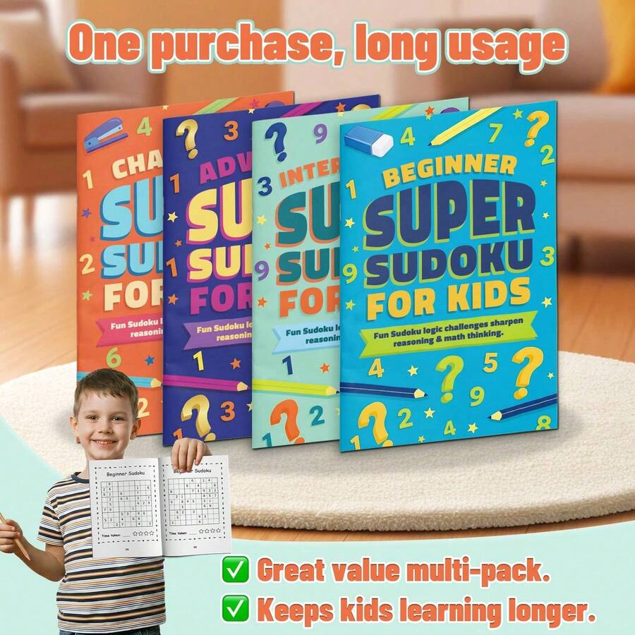 Screen-Free Math Logic Notebook Featuring Structured Number Grids, Age-Based Options (3–6, 6–9, 9–12, 12+), Helps Build Patience, Concentration, And Logical Reasoning Through Consistent Daily Practice Pages - Super Sudoku - View 1
