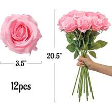 Set Of 12 Artificial Pink Silk Roses For Elegant Decorations, Perfect For Weddings, Birthdays, And Home Table Settings - Pink - View 4