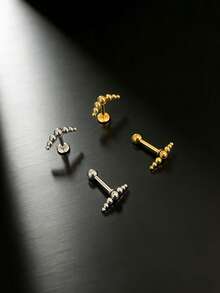 1pc All Stainless Steel Hot 7 Ball Ear Bone Nail Series Earrings Flat Bottom Rod Labret Fashion Piercing Jewelry