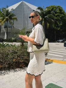 2pcs Women's Minimalist Elegant Knit Sweater Set, Chic Campus Style, Spring/Summer - White - View 3