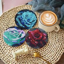 8pcs/Set Diamond Painting Coasters With Holder, DIY Valentine's Day Flower Pattern Diamond Art Coasters, Diamond Painting Kit Suitable For Adults And Beginners, Diamond Painting Craft Supplies, Exquisite Gift For Friends - Multicolor - View 5