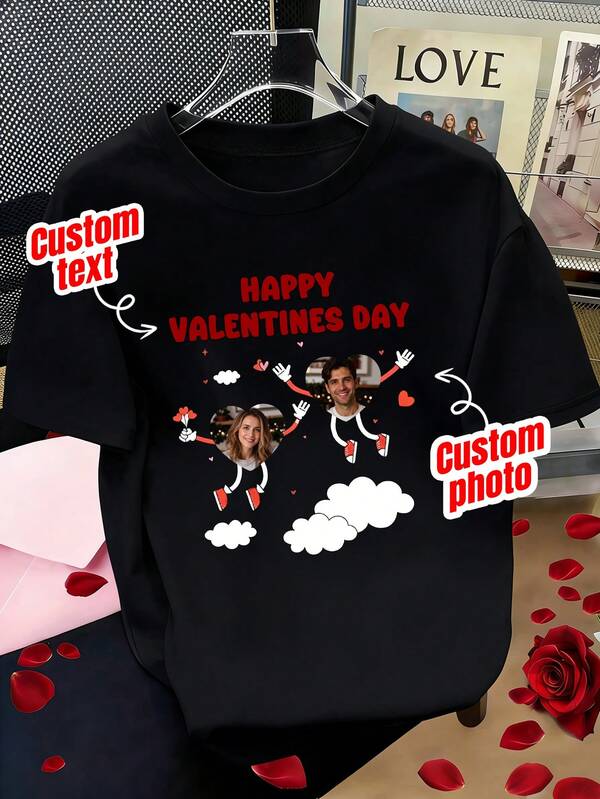 Personalized Photo & Text Short Sleeve T-Shirt, Exclusive Heart Print Parent-Child/Couple T-Shirt, Customized Girlfriend/Best Friend Pirate Shirt, Customized Girlfriend Shirt, Personalized Couple Photo T-Shirt, Customized Jersey, Customized Class Uniform, Customized Corporate Apparel, Customized Group Shirt, Customized Fan Merchandise, Customized Celebrity Shirt, Personalized Girlfriend Shirt, Heart Gift For Girlfriend/Wife, Valentine's Day Gift, Customized Women's T-Shirt & Shirt - Add Your Favorite Photo And Text (Girlfriend Photo/Couple Photo/Family Photo/Selfie/Pet Photo/Friend Photo) To Design Your Own Personalized Printed T-Shirt, Suitable For (Anniversary/Marriage Vow/Engagement Vow/The Day We Became A Couple), Anniversary Gift, Valentine's Day, Birthday Gift, Couple Gift, Valentine's Day Gift, Gift For Her/Him, Comfortable Top