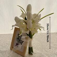 White Tulip And Calla Lily Artificial Flower Bouquet, Photography Prop, Bridesmaid Bouquet For Wedding, Bridal Bouquet, Wedding, Ceremony, Anniversary, Spring Home Decor, Centerpiece, Party Table Decor, Holiday Decoration, Easter Gift, Birthday, Graduation
