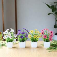 Bộ 1/4/6 chậu cây hoa violet nhân tạo, bao gồm các cây giả nhỏ, thích hợp trang trí phòng trong nhà, văn phòng, phòng tắm và phòng ngủ, kèm theo lá bạch đàn nhựa và cỏ lúa mì thu nhỏ, lý tưởng để trang trí bàn làm việc, quà tặng ngày Valentine, quà sinh nhật, quà tốt nghiệp, trang trí sân vườn, cây ngoài trời, làm vườn, hoa giả. - Nhiều màu - Xem 8