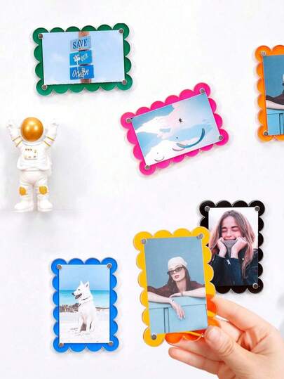 1/3pcs Acrylic Fridge Magnets, Colorful Transparent Mini Magnetic Photo Frames, Creative Lightweight Floral Design - Refrigerator Magnets, For Office, Home, Whiteboard, Cabinet, Fridge Photo Decor, Suitable For Birthday Party Decoration