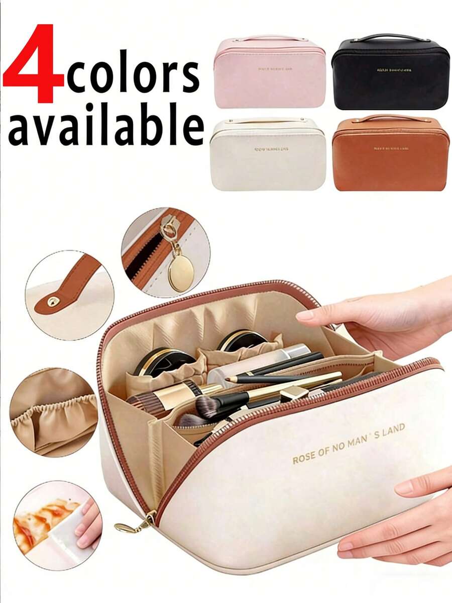 1个多功能旅行化妆包，大容量多层化妆包，PU皮革防水化妆包，女士旅行洗漱包，轻便洗漱化妆品收纳包，化妆品收纳袋，旅行和居家化妆品收纳包 - 彩色 - 查看 1