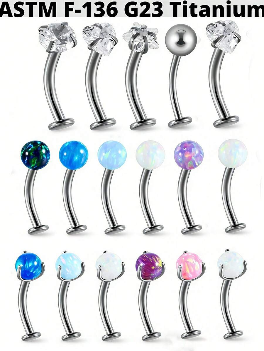 1 chiếc khuyên rốn bằng titan hình tròn đính đá opal, ren trong, kiểu dáng nổi, thời trang, đính đá zirconia, thích hợp cho cả nam và nữ.