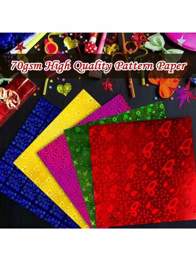 50 Sheets Laser Origami Paper 10x10, Single Sided Metallic Scrapbook Papers Pad Metallic Cardstock Paper Craft Papers Sheets For Card Making Supplies