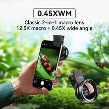 APEXEL 2 In 1 Phone Camera Lens Kit Compatible With IPhone And Android, 12.5X Macro Lens And 0.45X Wide Angle Lens, Clip-On Phone Lens Attachment With Bag - A - View 3
