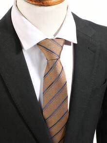 1条男士休闲时尚斜条纹图案优雅领带，适合商务、通勤、旅行、招待、休闲、日常、学校着装 - 彩色 - 查看 1