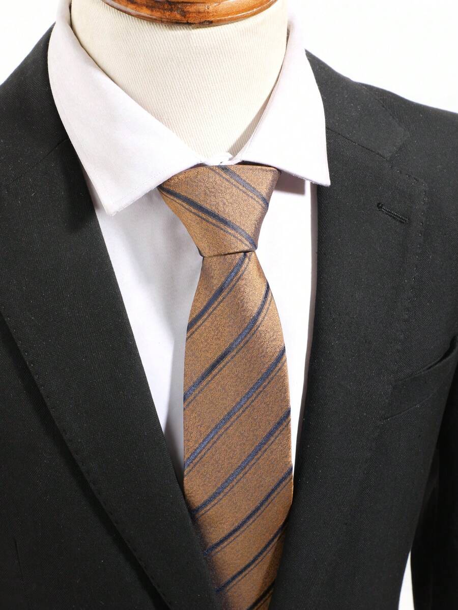 1条男士休闲时尚斜条纹图案优雅领带，适合商务、通勤、旅行、招待、休闲、日常、学校着装 - 彩色 - 查看 1