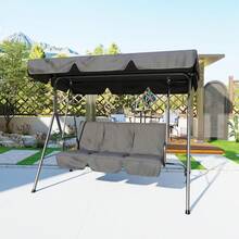 Columpio para Exterior con Toldo Ajustable │ Silla Columpio de 3 Asientos para Adultos con Cojines Gruesos │ Estructura de Acero Resistente │ Ideal para Porche, Jardín o Patio Trasero - Gris - Ver 3