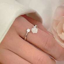 1pc Thorny Camellia Flowers Open Ring For Women, Sweetheart Style, Original Design, Rose Shaped, Adjustable Bff Matching Rings For Sisters Valentines,Mom,Mother,Mother's Day,Gift - 金黃色 - 查看 2