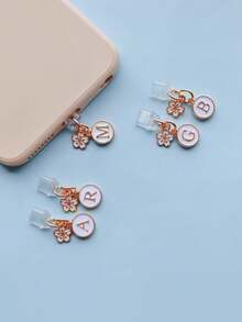 1pc Letter A/M & Flower Charm Phone Dust Plug For Type-C Interface Birthday Festival Gift - Multicolor - View 5