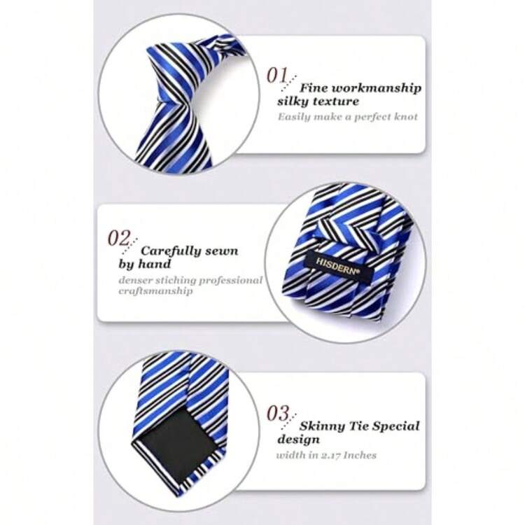 Corbata de seda tejida clásica para hombre corbata a cuadros con bolsillo corbata de seda tejida clásica para hombres negocios formales-B006 - B-02 Azul y Negro - Añade 5