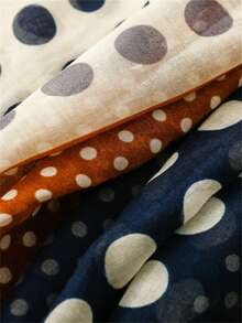 1pc Vintage French Polka Dot Patchwork Contrast Color Women's Scarf, Soft , Fashionable Lightweight Fringed Shawl, Suitable For Beach, Vacation, Travel