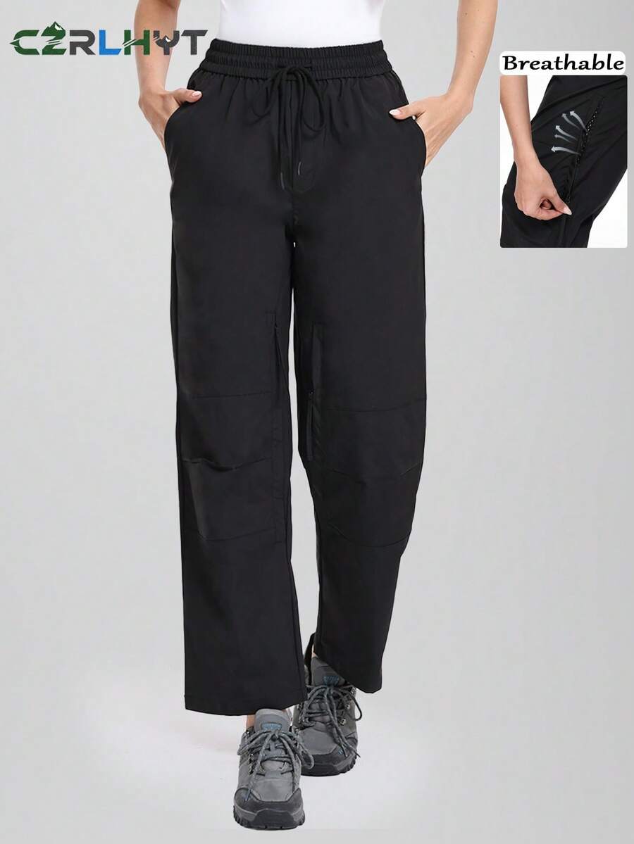 CZRLHYT Women'S Waterproof Outdoor Hiking Cargo Pants Loose-Fit Straight-Leg Softshell Trousers Windproof Umbrella Pants For Trekking Camping Jogging Casual Wear Tights - Black - View 1